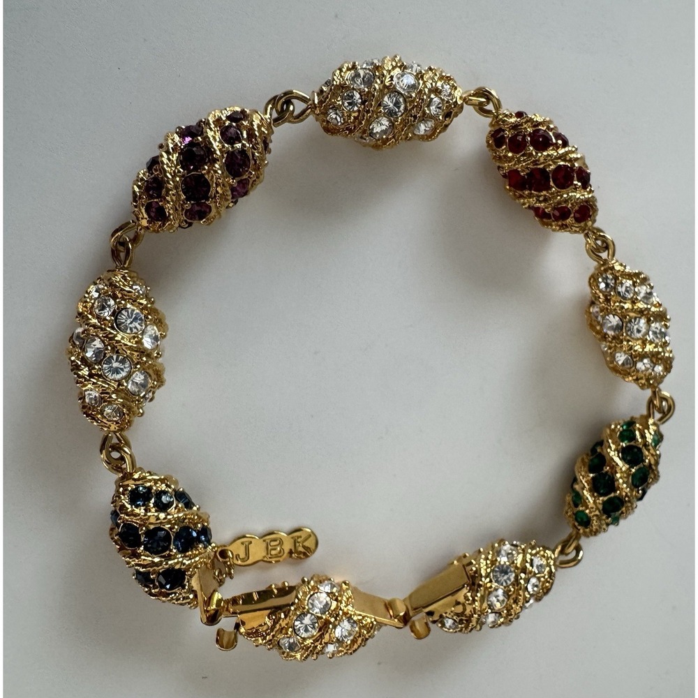 JBK Camrose & Kross Rhinestone Easter Egg Bracelet Gold Tone Jackie Kennedy